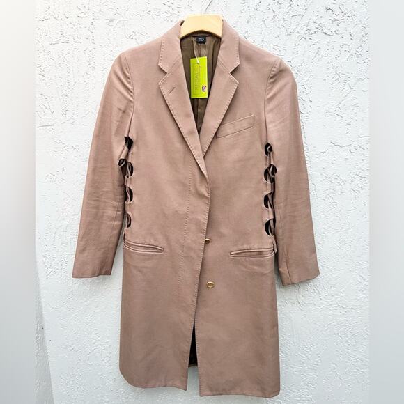 Helmut Lang Long Sleeve Side Cut Out Button Front Long Coat Brown Women's US 6 - Picture 1 of 13